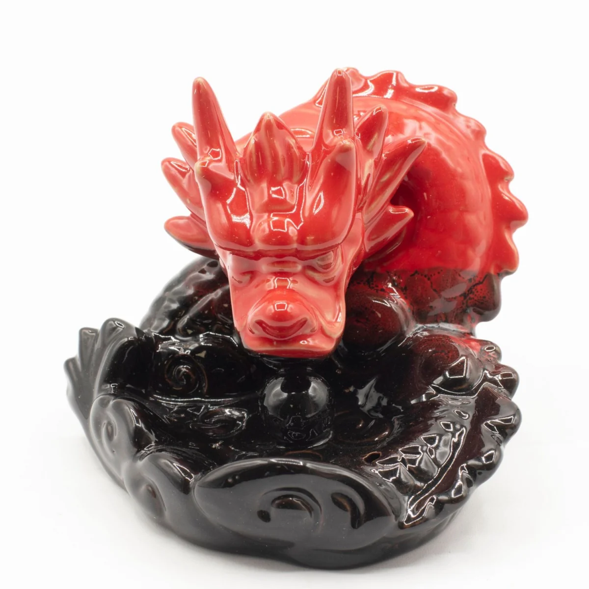 Small Red Dragon Backflow Incense Burner Ceramic Cone Holder - Red – image 5