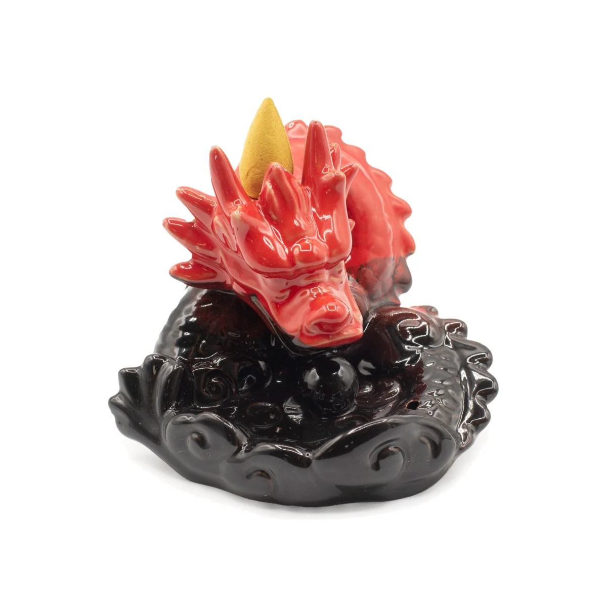 Small Red Dragon Backflow Incense Burner Ceramic Cone Holder - Red – image 1