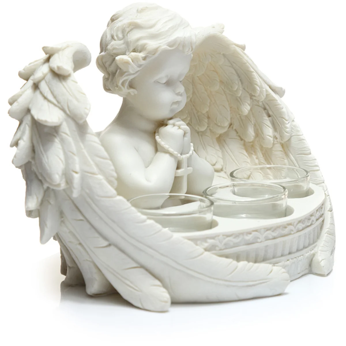 Triple Tea Light Candle Holder - Playing Cherub - White – image 2