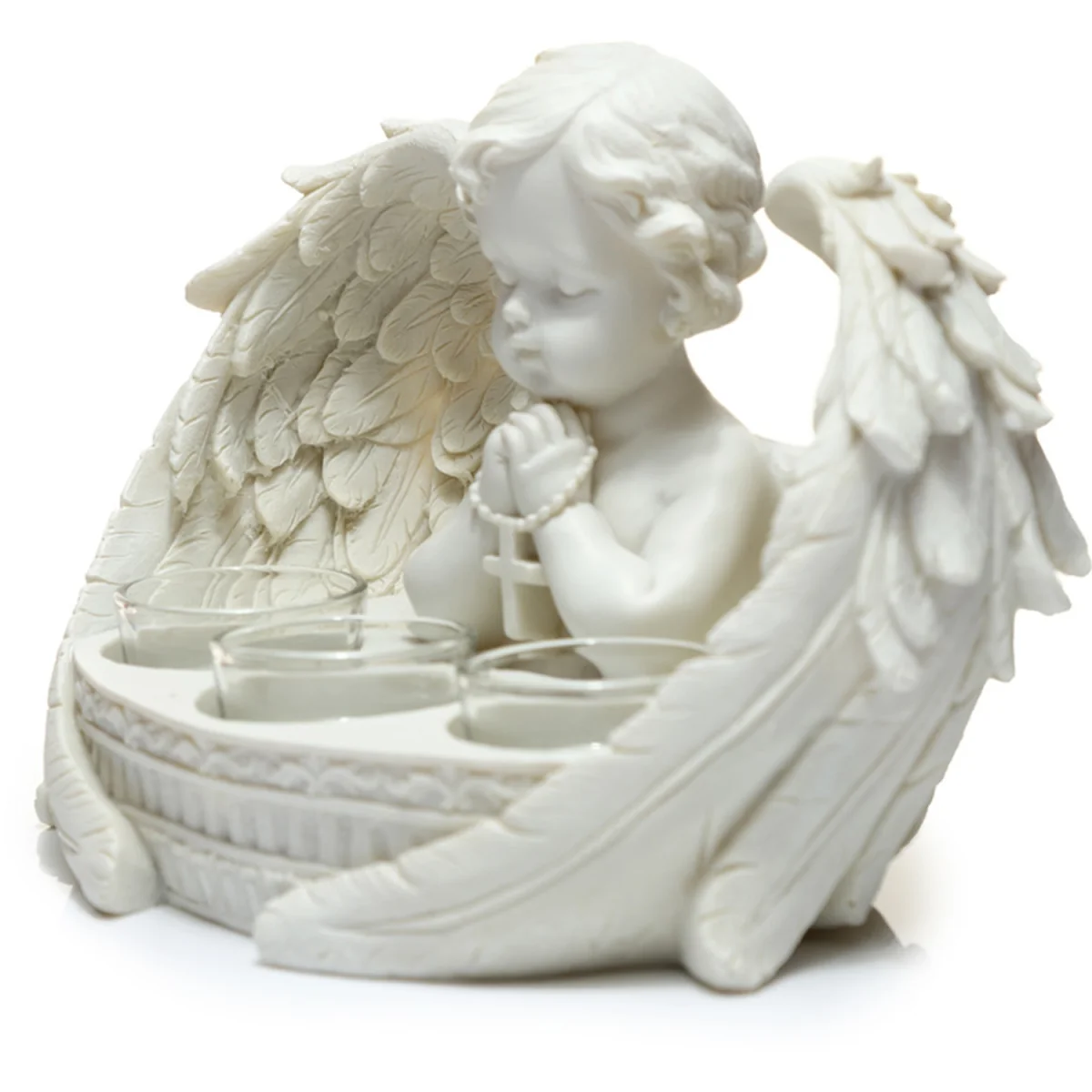 Triple Tea Light Candle Holder - Playing Cherub - White – image 5