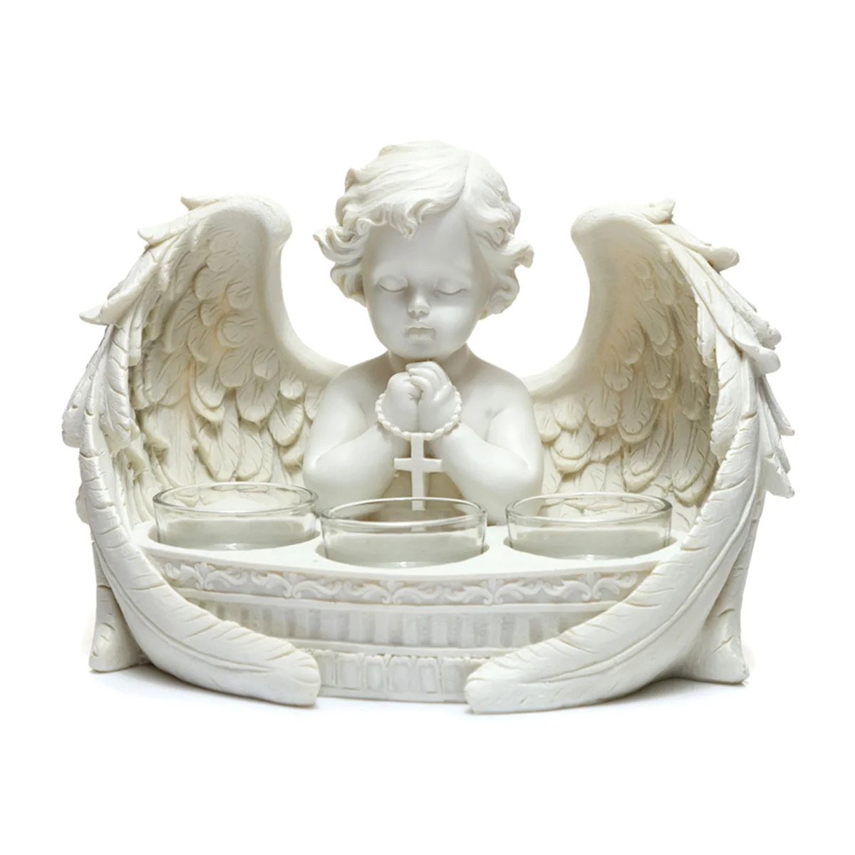 Triple Tea Light Candle Holder - Playing Cherub - White – image 1