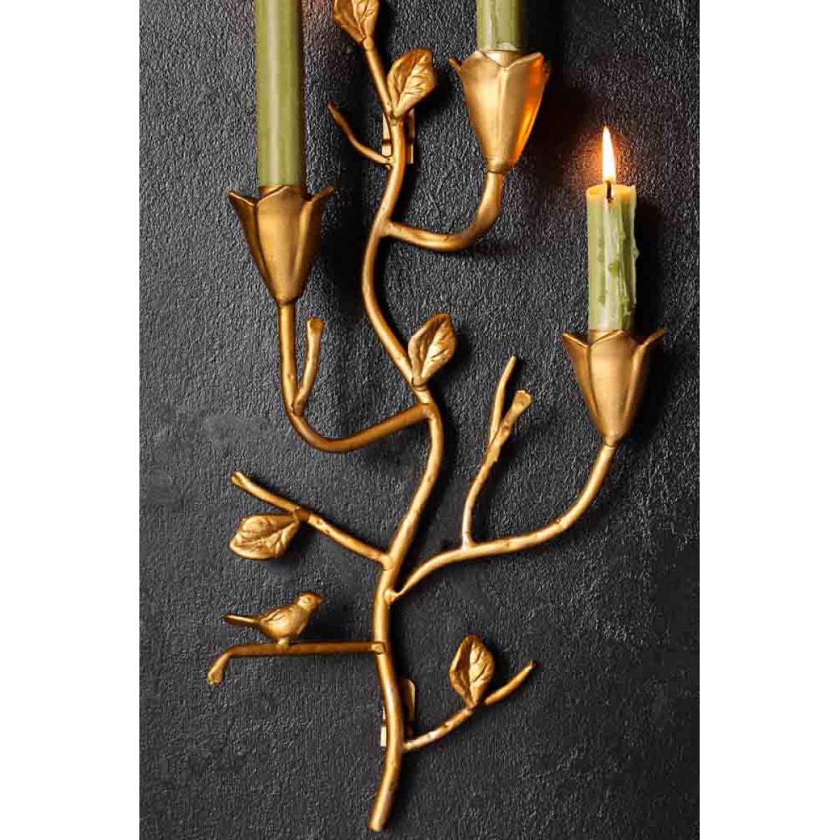 Gold Branch & Flower Wall Candle Holder – image 3