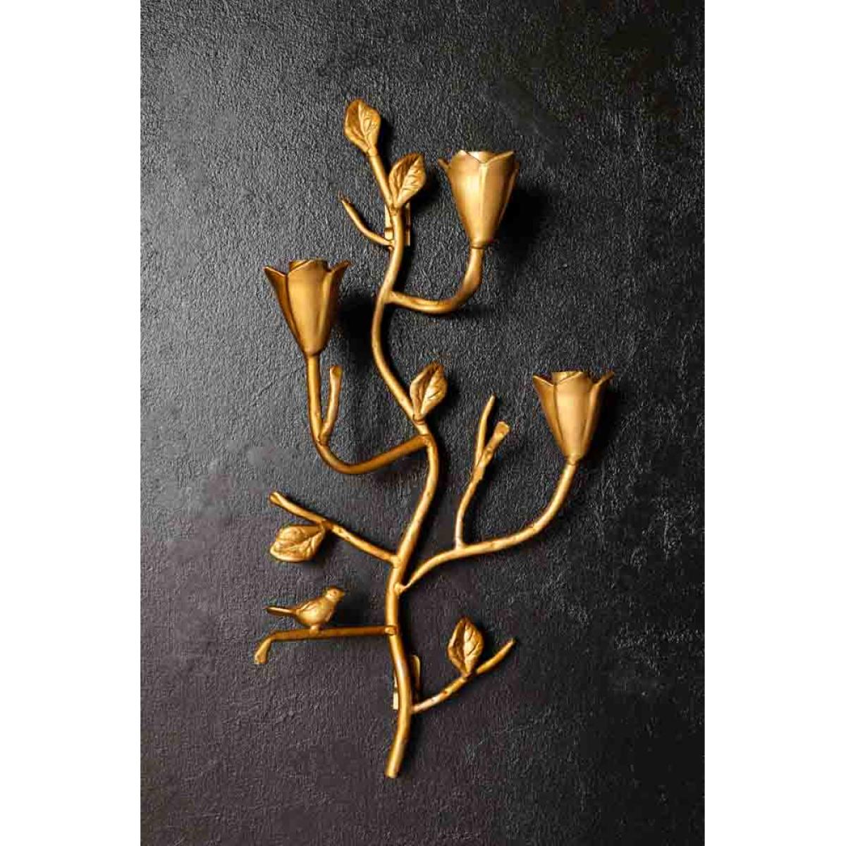 Gold Branch & Flower Wall Candle Holder – image 4