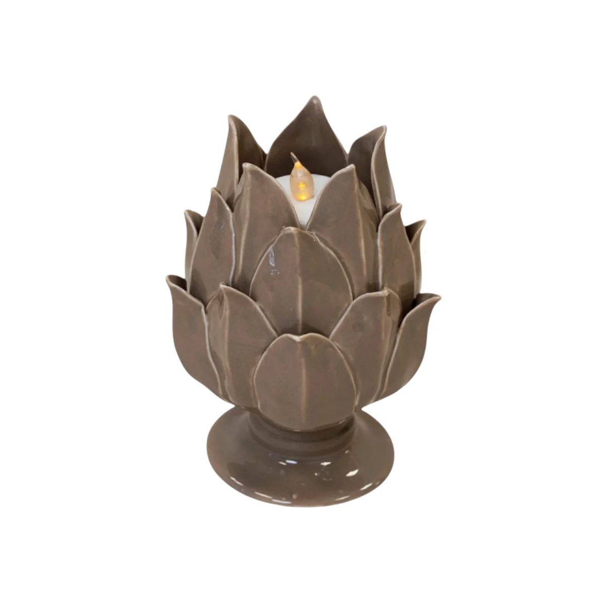 Taupe Glazed Artichoke Candle Holder – image 1