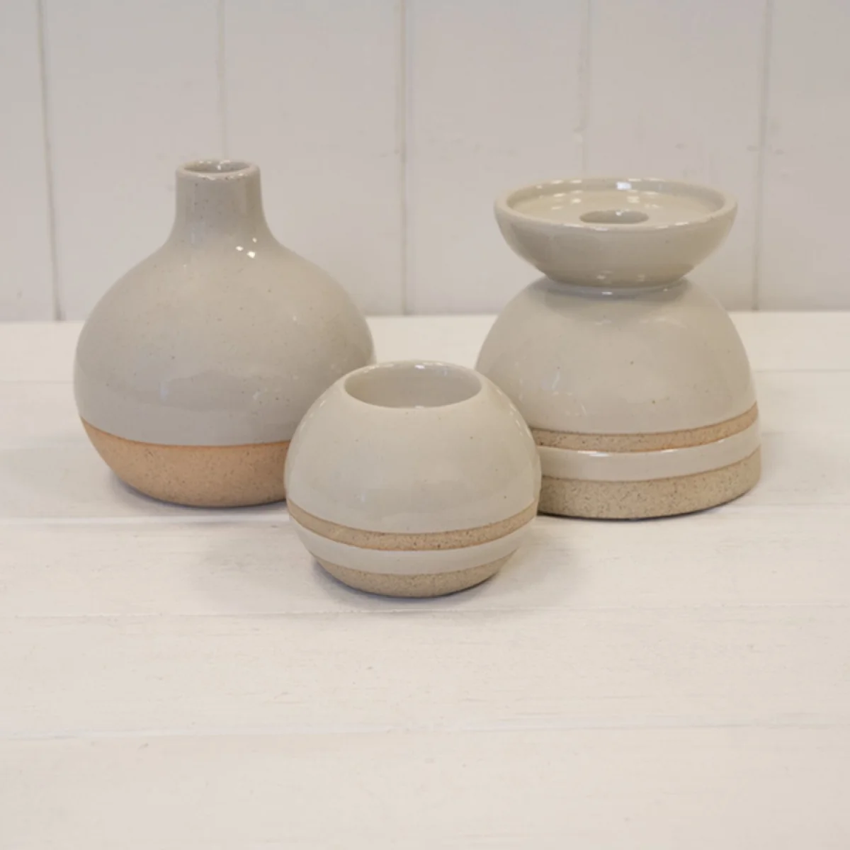 Taupe Ceramic Glazed Tealight Holder With Unglazed Design - Taupe – image 2