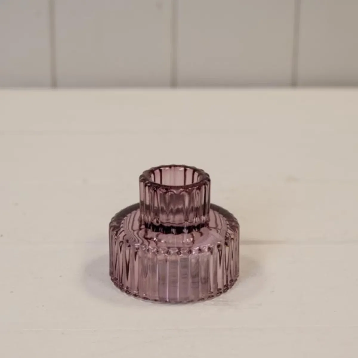 Stylish Compact Amethyst Glass Candle Holder - Purple