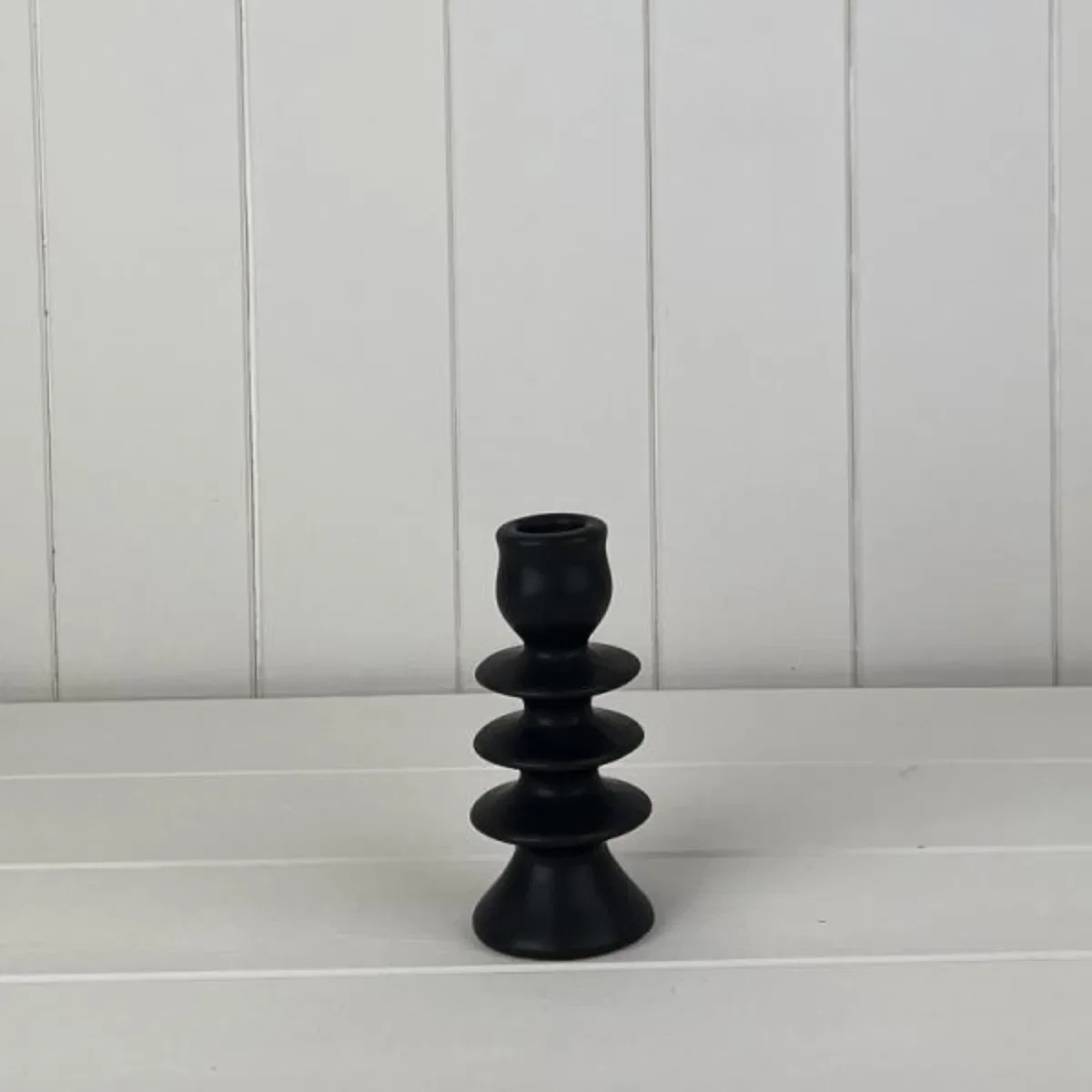 Small Black Ceramic Candle Holder - Black