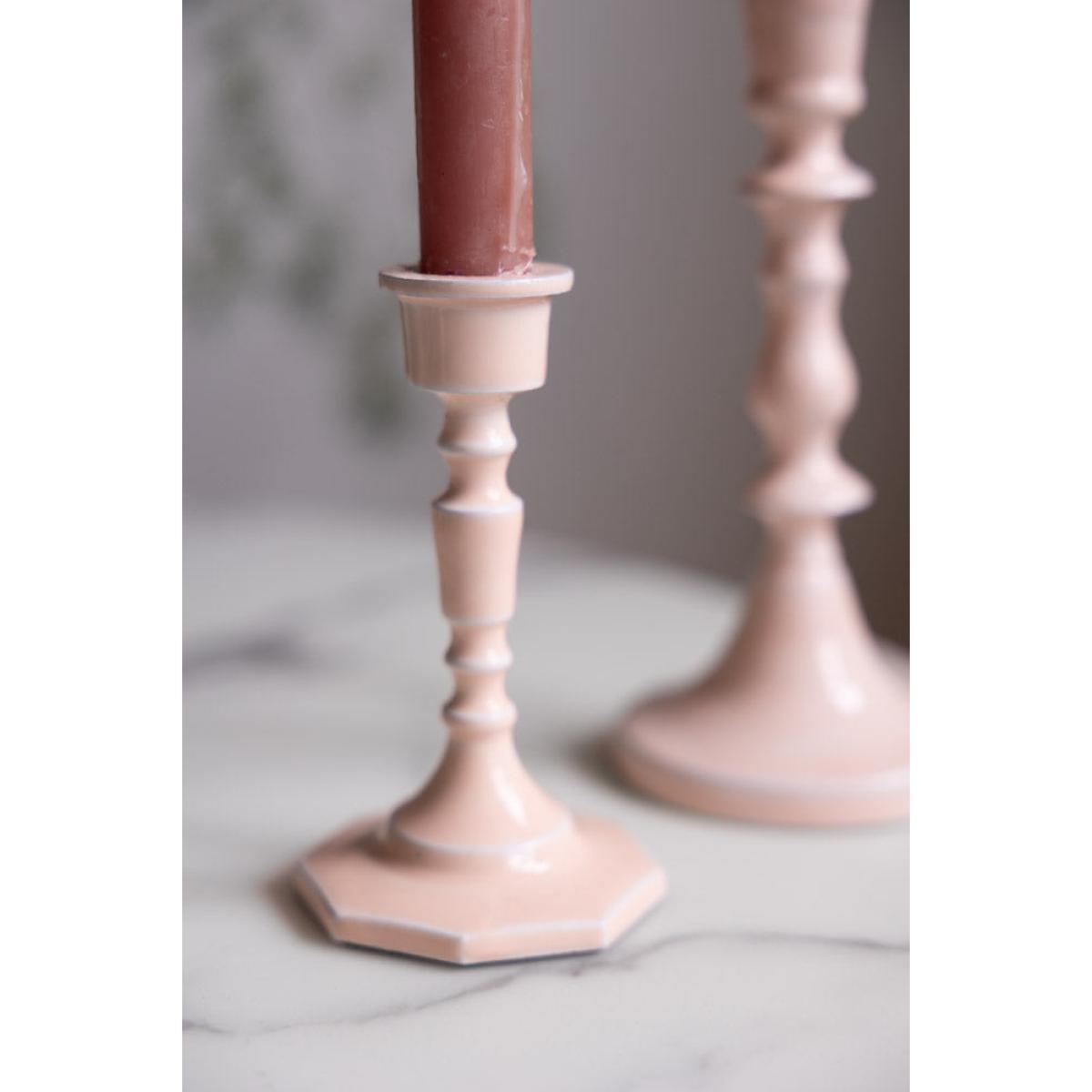 Pink Enamel Cast Style Candlestick Holder - 2 Sizes Available – image 3
