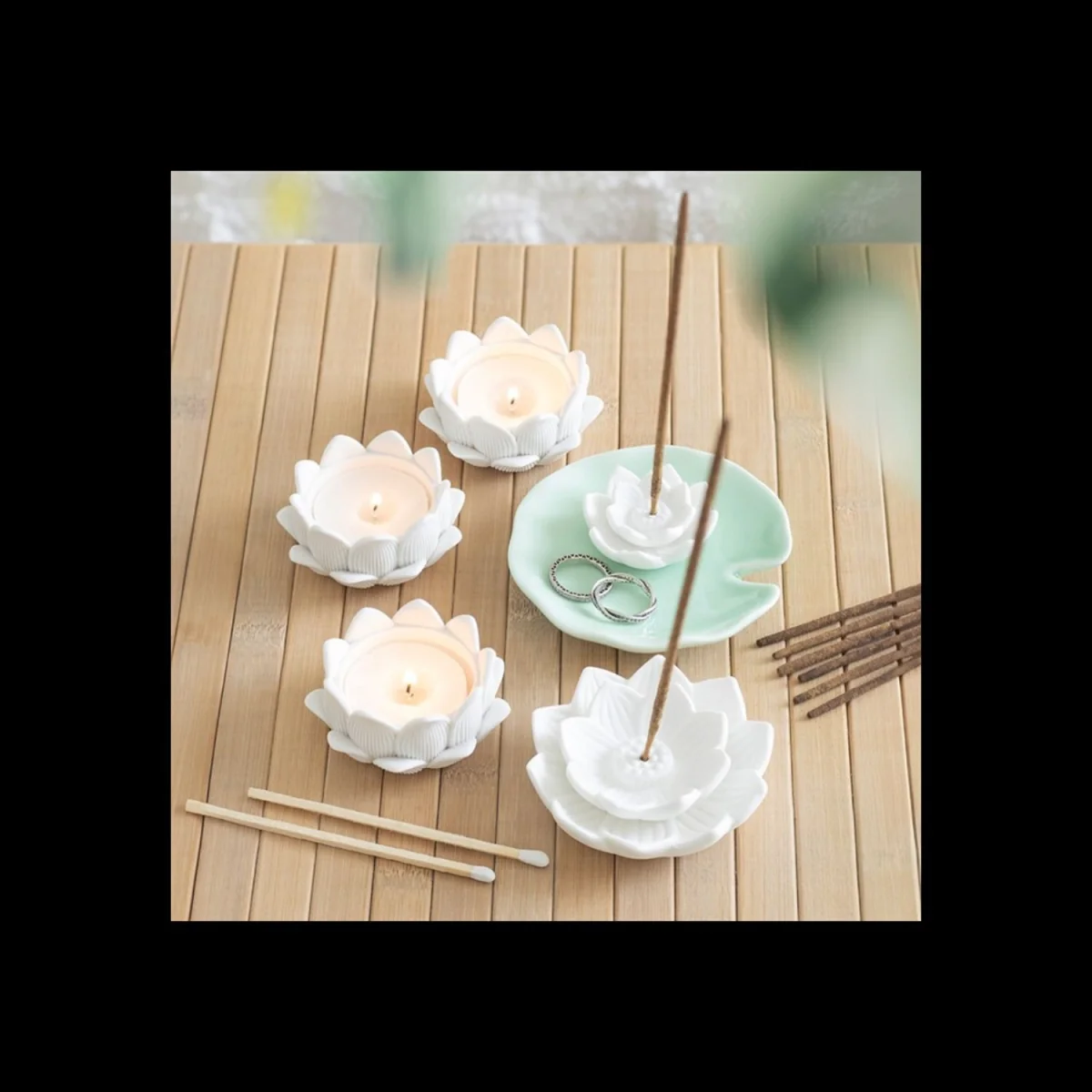 Set of 3 White Lotus Flower Resin Tealight Holders - White – image 5