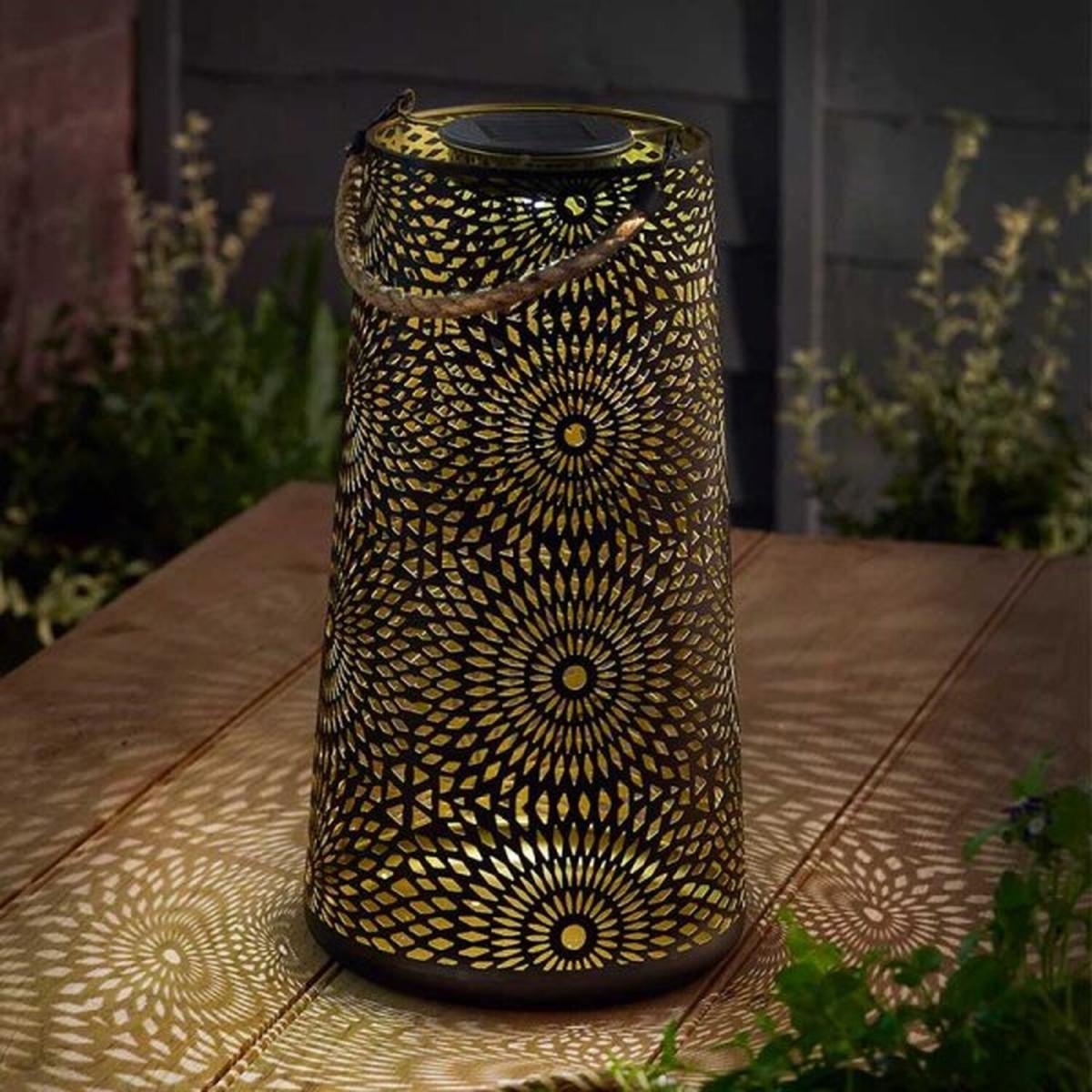Solar LED Light Moroccan Lantern - Black