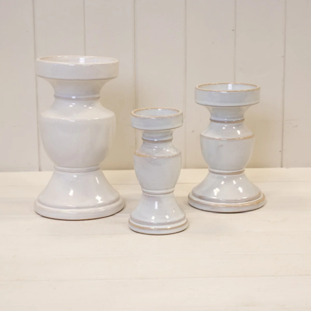 White Natural Ceramic Candle Holder Medium - Natural – image 2