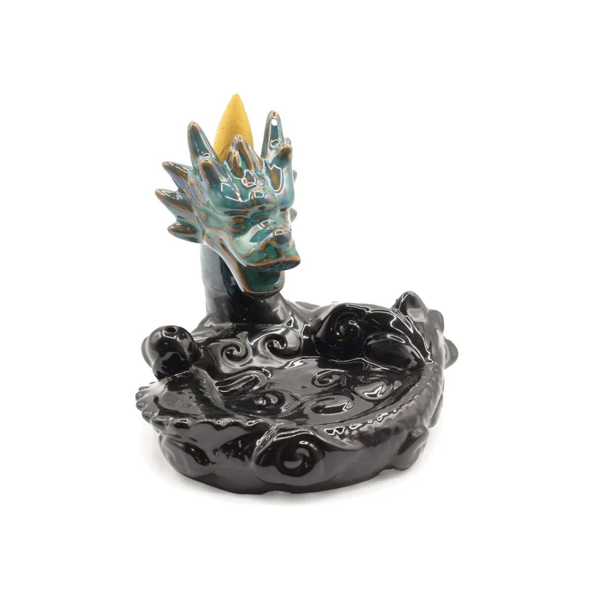 Large Dragon Pool Backflow Incense Burner Glazed Ceramic - Turquoise – image 1