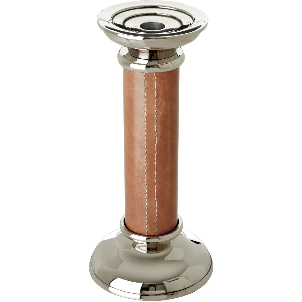Churchill Genuine Tan Leather Large Candle Holder - Silver, Brown – image 2
