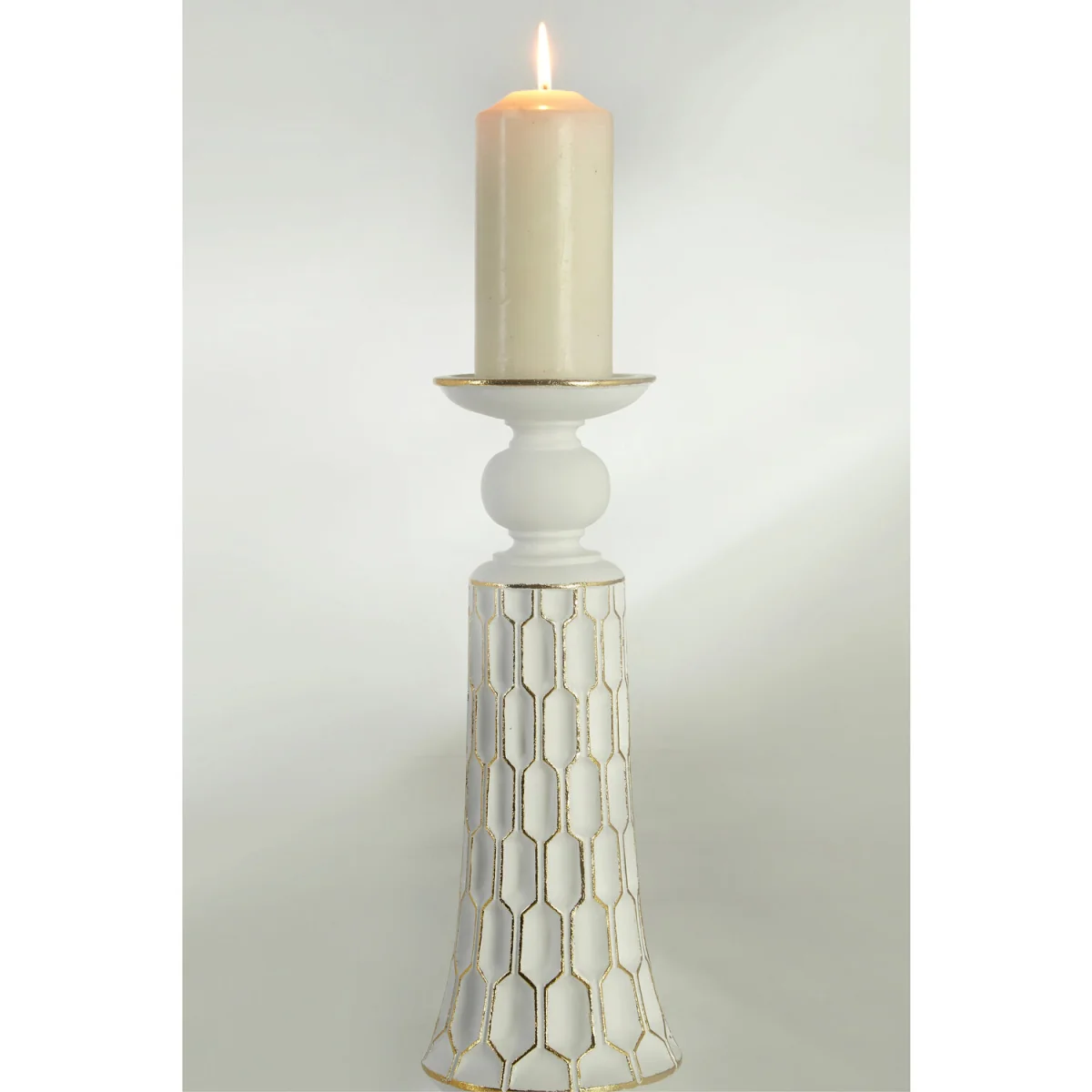 Honeycomb Large Candle Holder - Gold, White – image 5