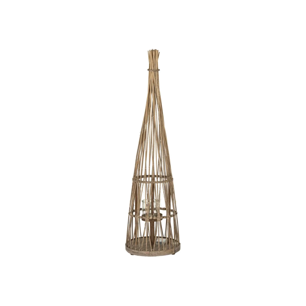 Medium Conical Wicker Lantern With Glass Holder & LED Lights - Natural – image 1