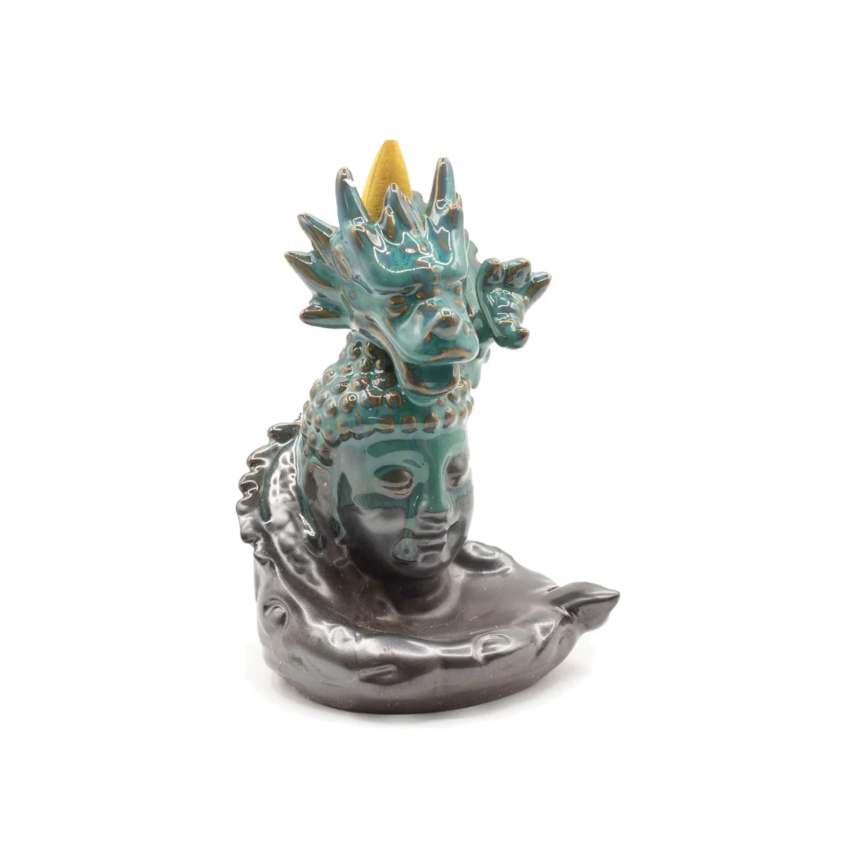 Dragon Over Buddha Backflow Incense Burner Glazed Ceramic - Turquoise – image 1