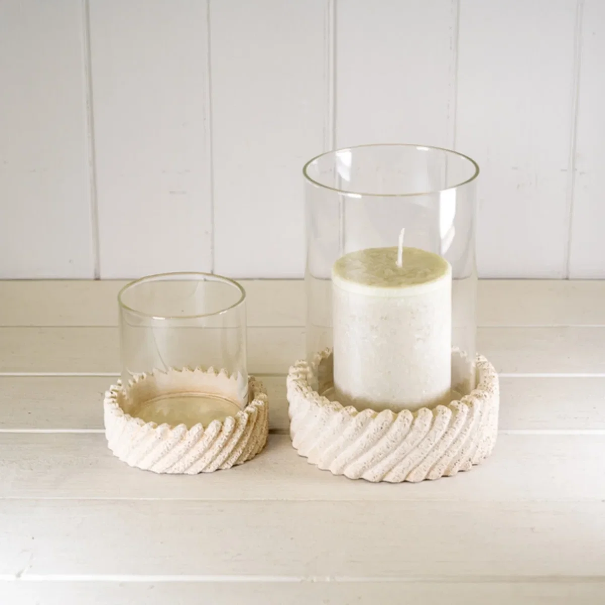Sandy Textured Hurricane Glass Candle Holder - Light Sand – image 2
