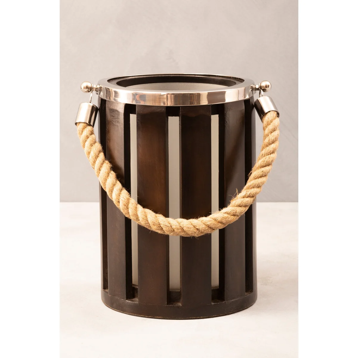 Hampstead Small Glass And Wood Candle Holder. - Silver, Natural – image 2