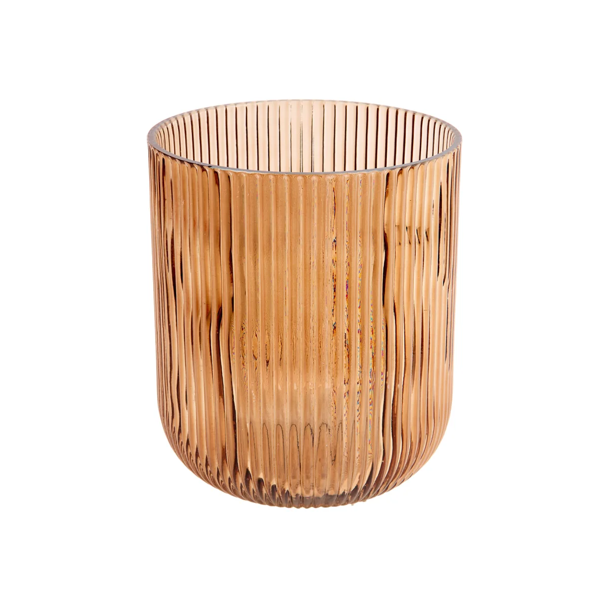 Glass Ribbed Candle Holder - Mocha – image 1
