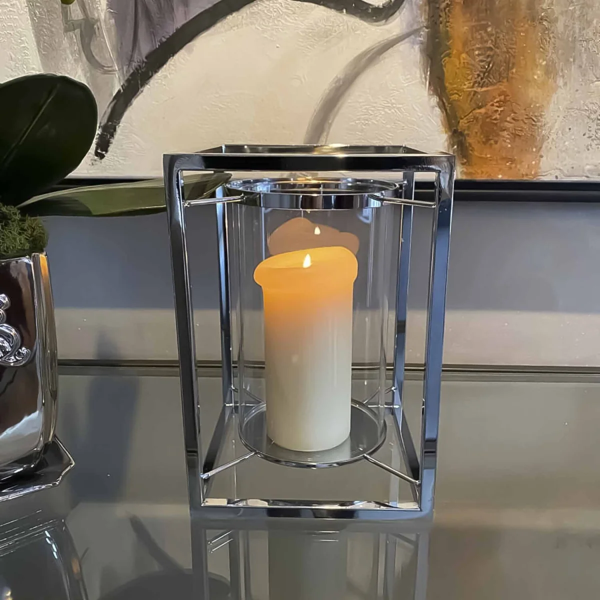 Modern Silver Hurricane Lamp Tea Light Candle Holder - Silver – image 2