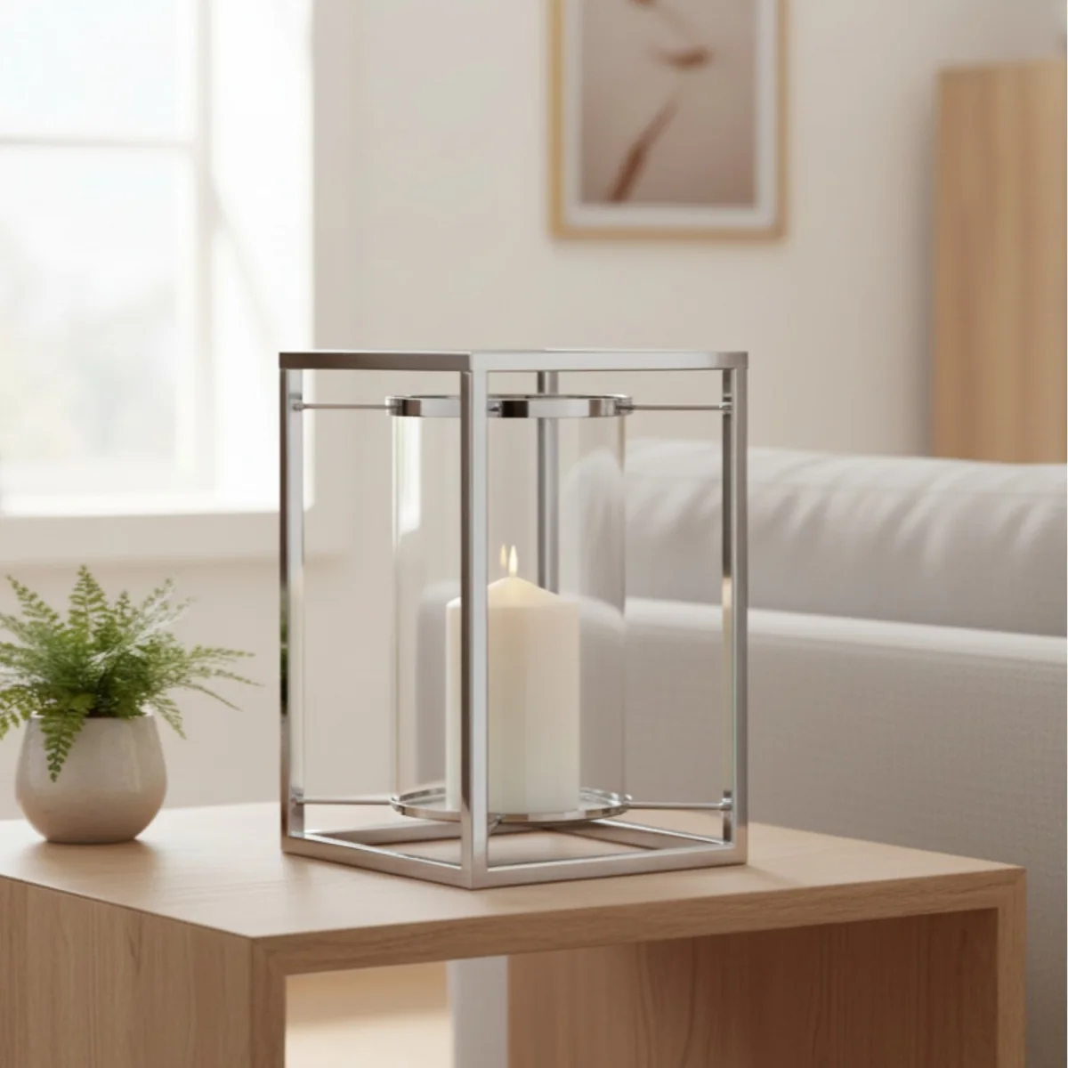 Modern Silver Hurricane Lamp Tea Light Candle Holder - Silver – image 1