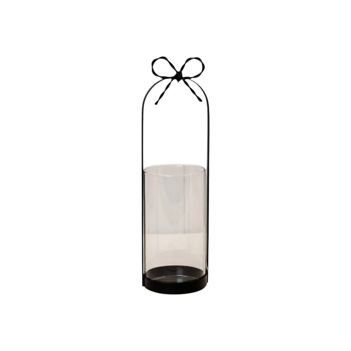 Small Black Metal Candle Holder with Bow Glass Insert Lantern 30cm - Black – image 1