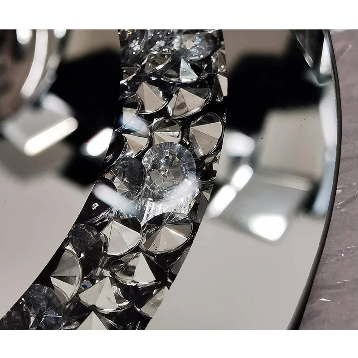 Round Diamante Mirrored Crystal Candle Plate Candle Holder - Silver – image 2