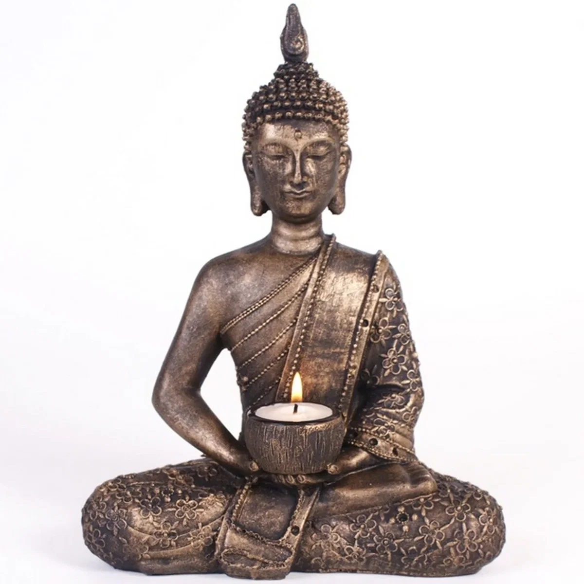 Something Different Sitting Thai Buddha Tealight Holder - Brown/Gold