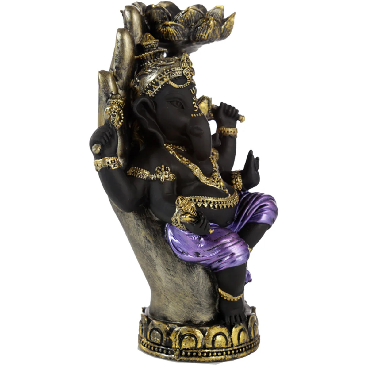 Tea Light Candle Holder - Lotus Ganesh - Black – image 2