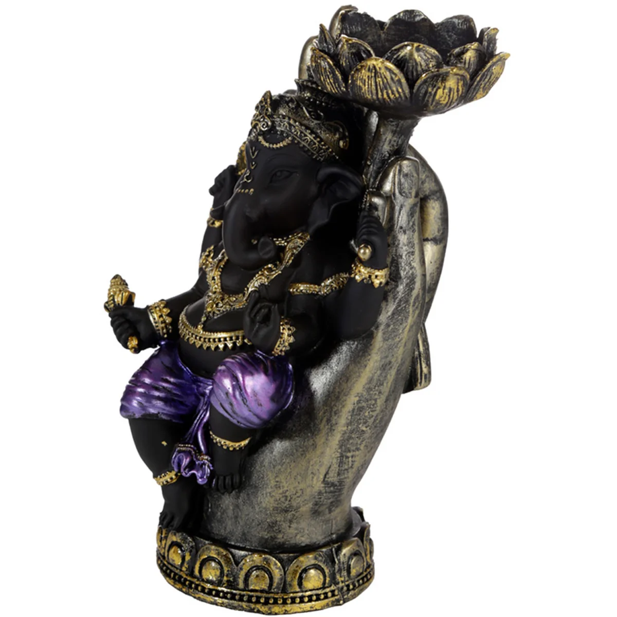 Tea Light Candle Holder - Lotus Ganesh - Black – image 4