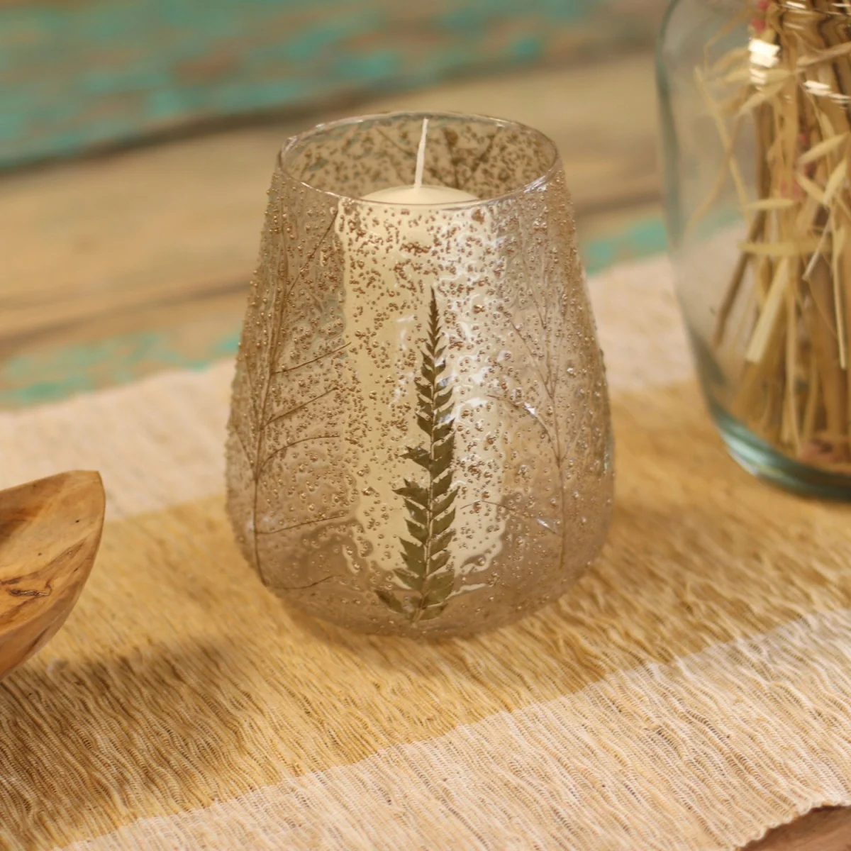 Natural Floral Glass Candle Holder Large Bowl Pino - Natural – image 2