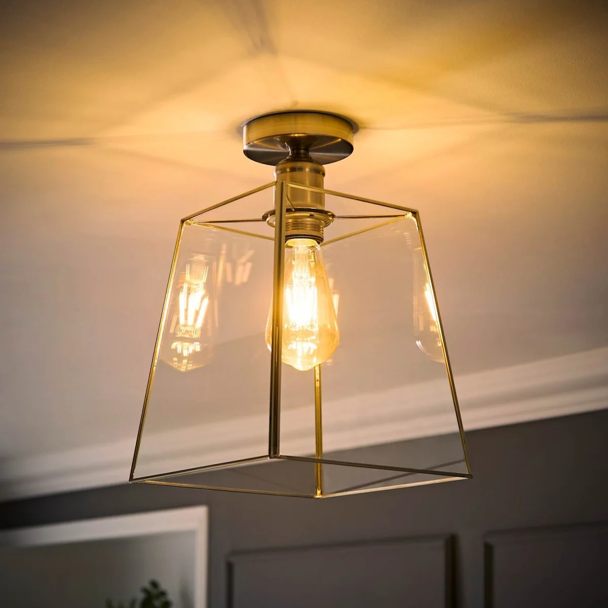 Susie Glass Lantern Lamp Shade Flush Ceiling Fitting Light - Brushed Chrome / 18cm – image 2