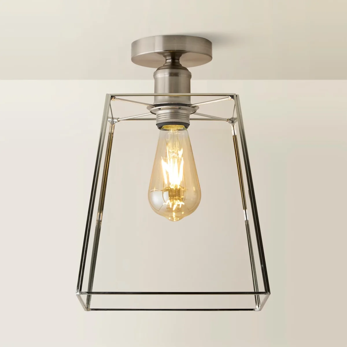Susie Glass Lantern Lamp Shade Flush Ceiling Fitting Light - Brushed Chrome / 18cm – image 3