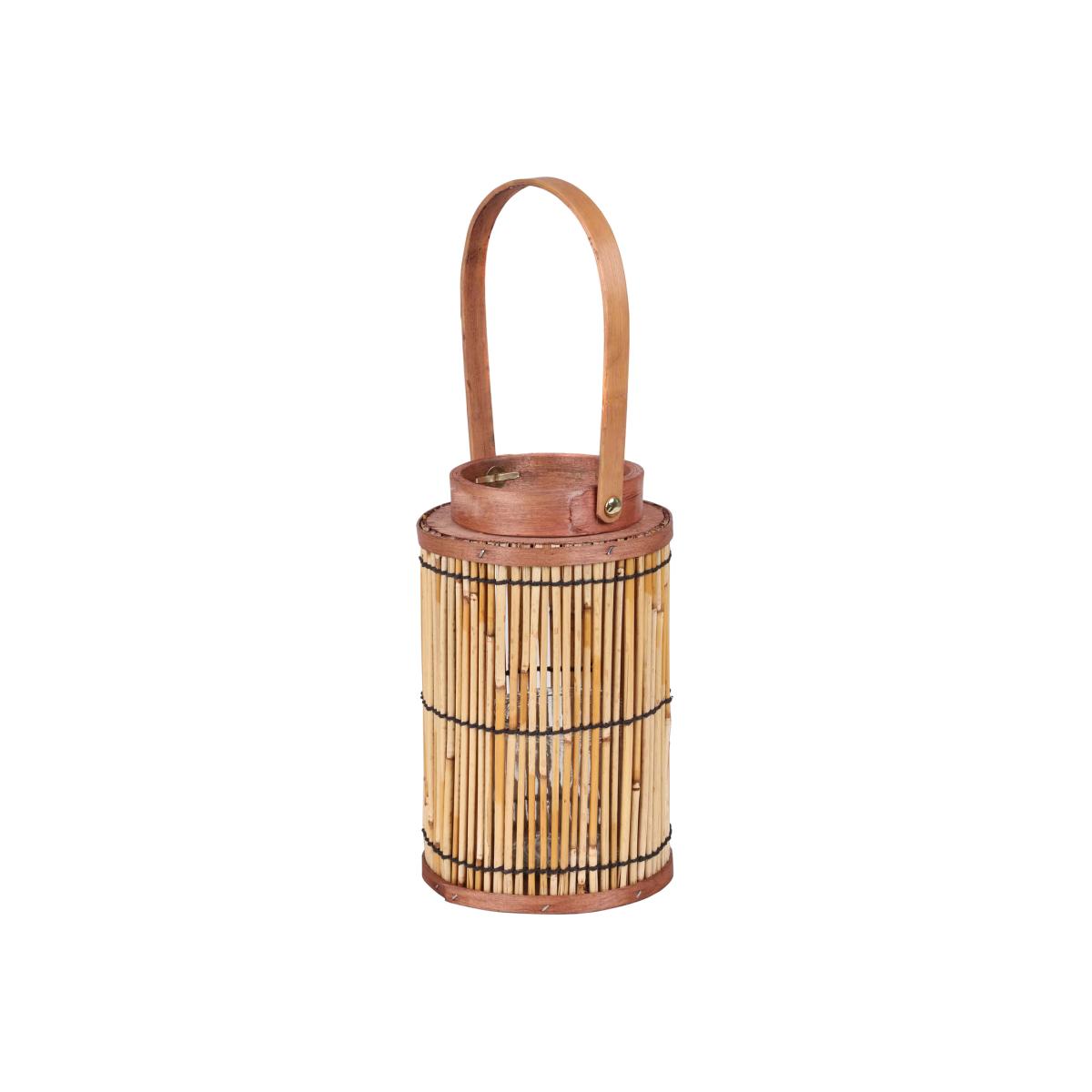Bamboo Tea Light Candle Holder Lantern with Glass Insert - Brown