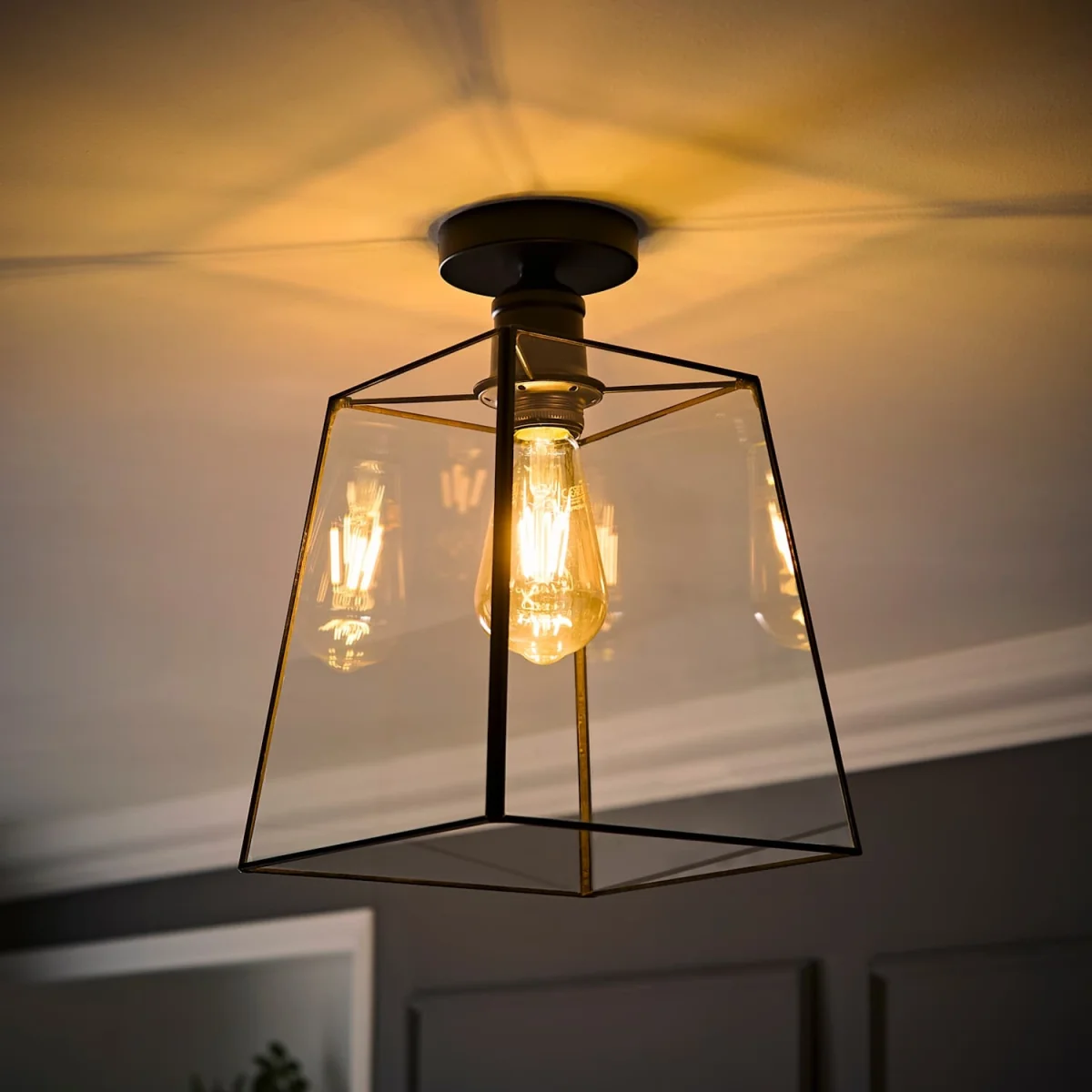 Susie Glass Lantern Lamp Shade Flush Ceiling Fitting Light - Black / 0 – image 1
