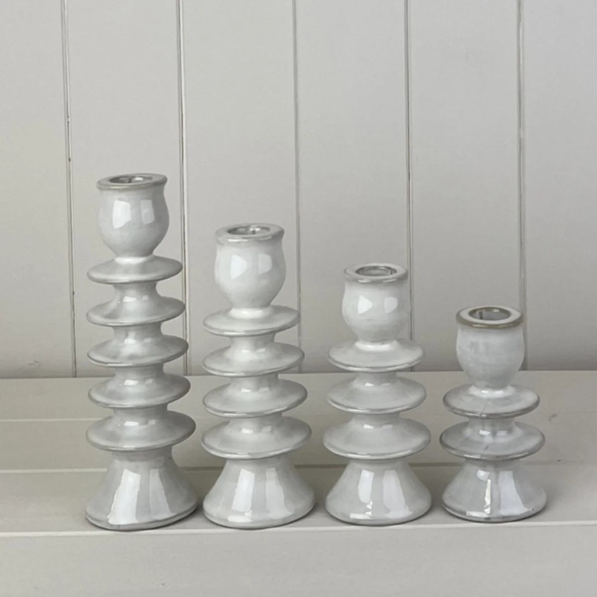Textured Grey Glazed Ceramic Candle Holder - Grey – image 2