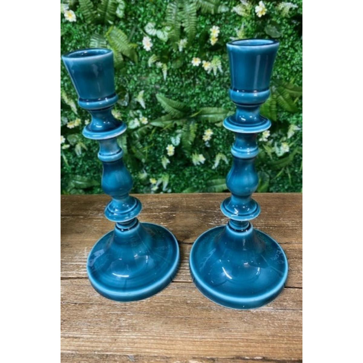Pair of Deep Blue Enamel Cast Style Candlestick Holders - DISCONTINUED – image 2