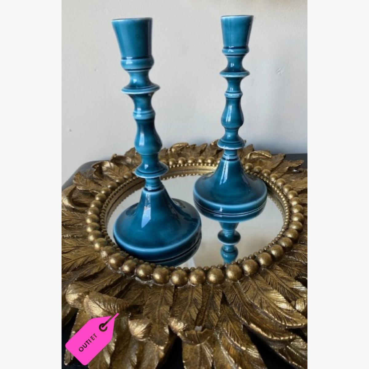 Pair of Deep Blue Enamel Cast Style Candlestick Holders - DISCONTINUED – image 1