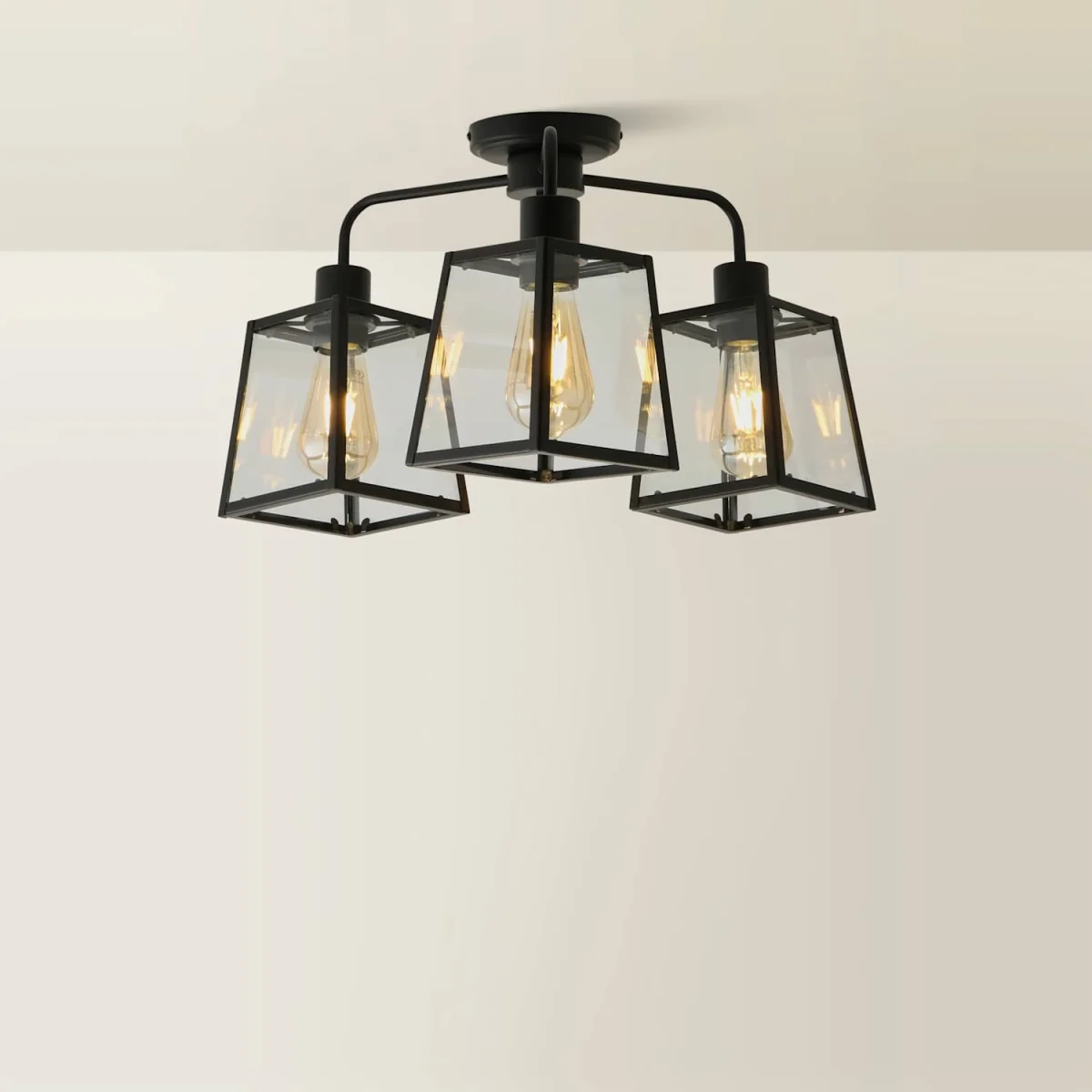 Susie 3 Arm Glass Lantern Ceiling Light - Brushed Chrome / Yes - Black – image 4