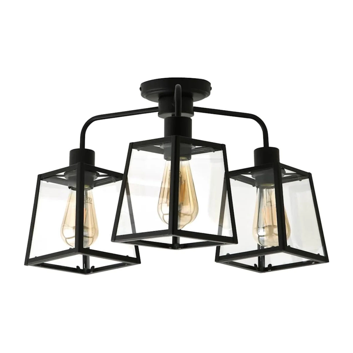 Susie 3 Arm Glass Lantern Ceiling Light - Brushed Chrome / Yes - Black – image 1