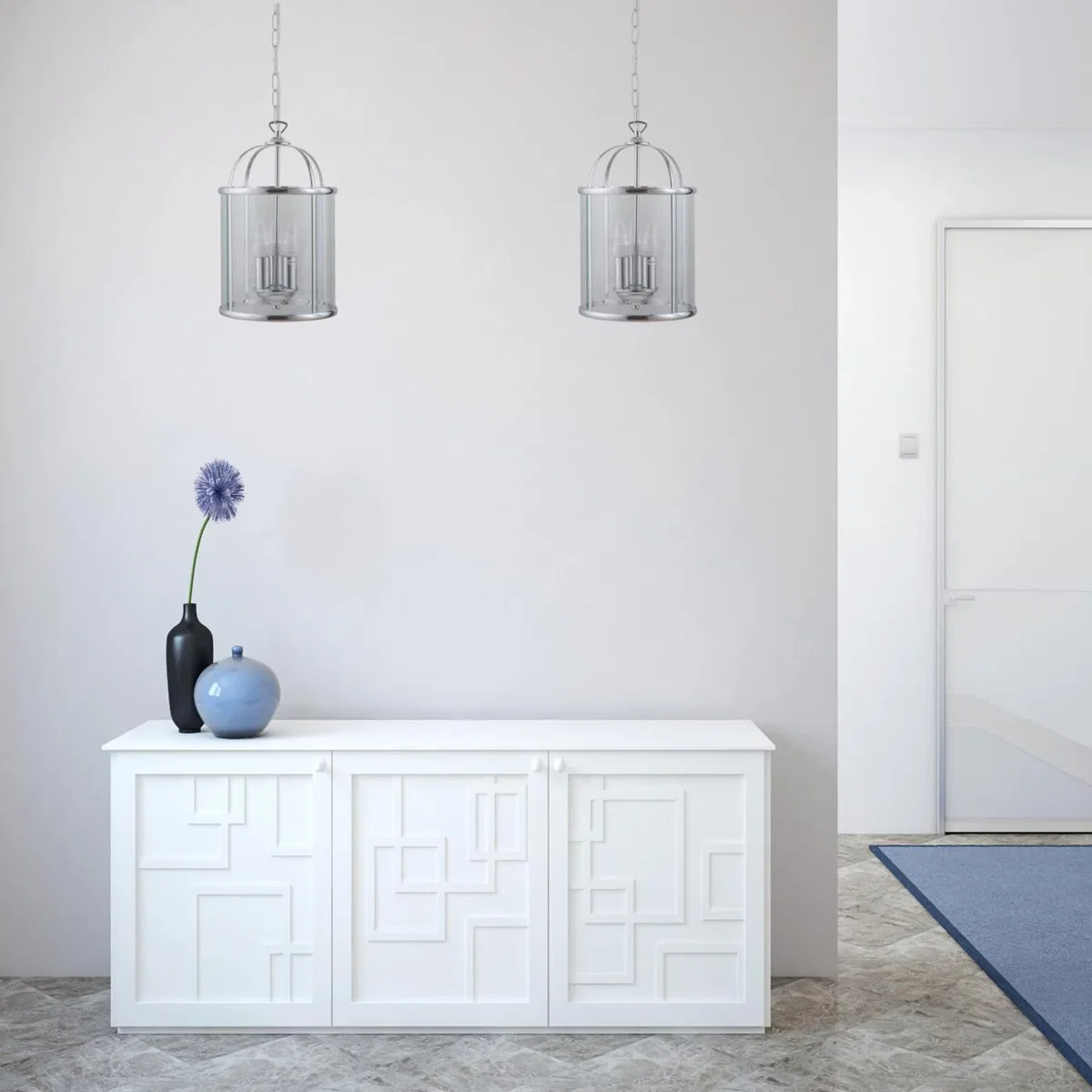 Set Of 2 Polished Chrome Lantern Pendants - Chrome & Clear – image 7