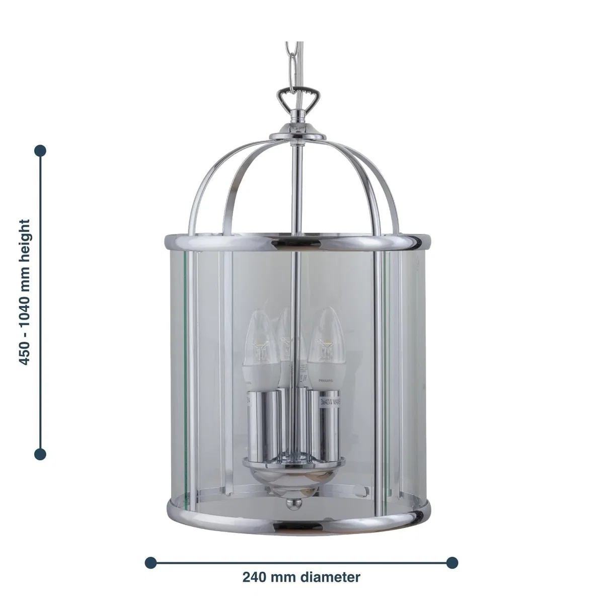 Set Of 2 Polished Chrome Lantern Pendants - Chrome & Clear – image 8