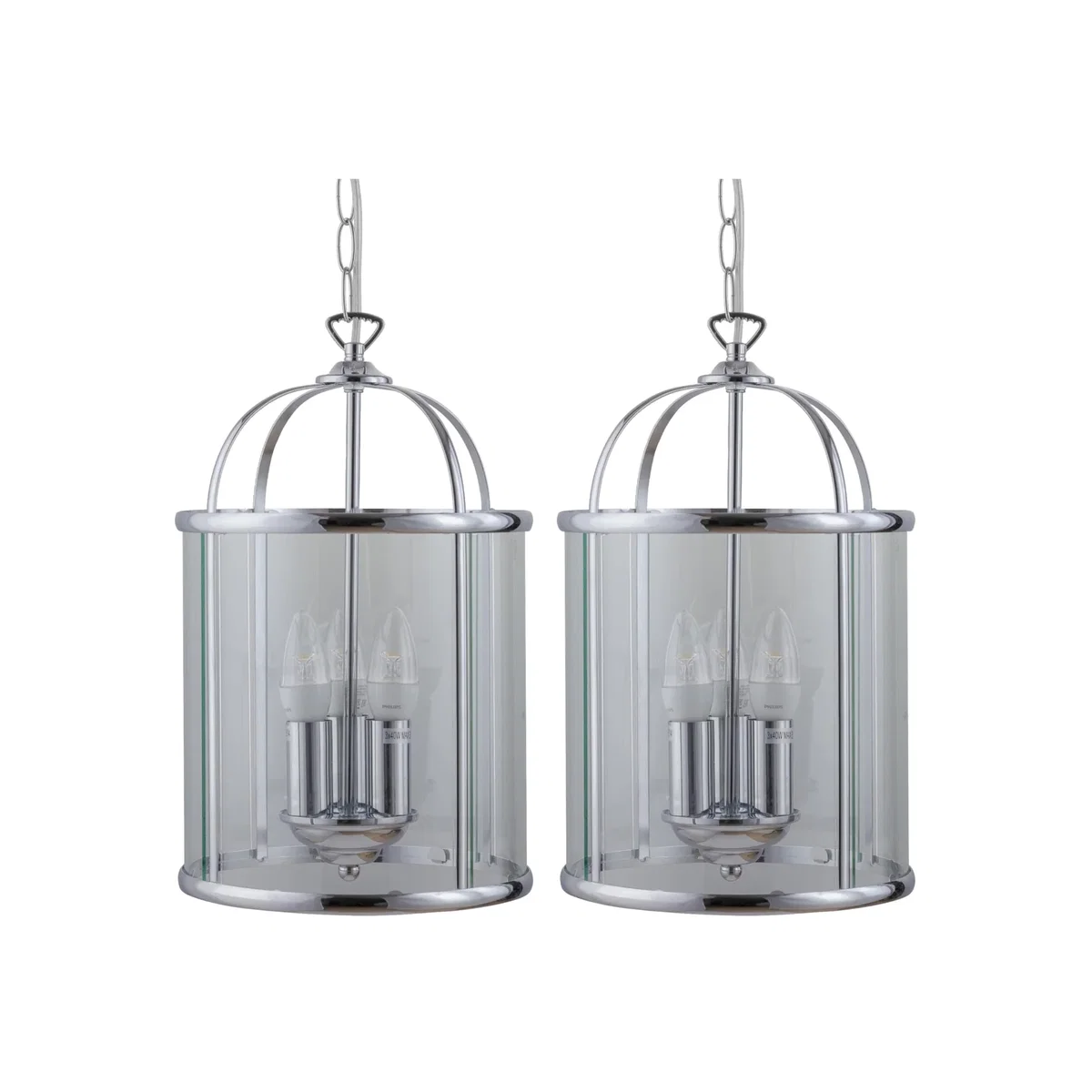 Set Of 2 Polished Chrome Lantern Pendants - Chrome & Clear – image 1