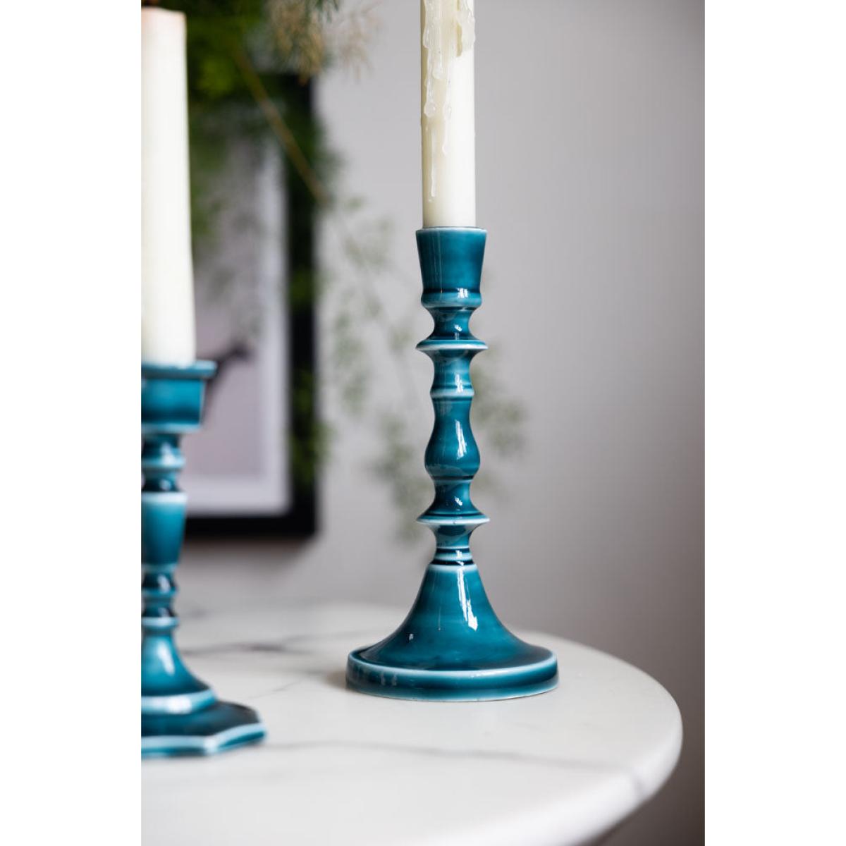 Deep Blue Enamel Cast Style Candlestick Holder - 2 Sizes Available – image 3