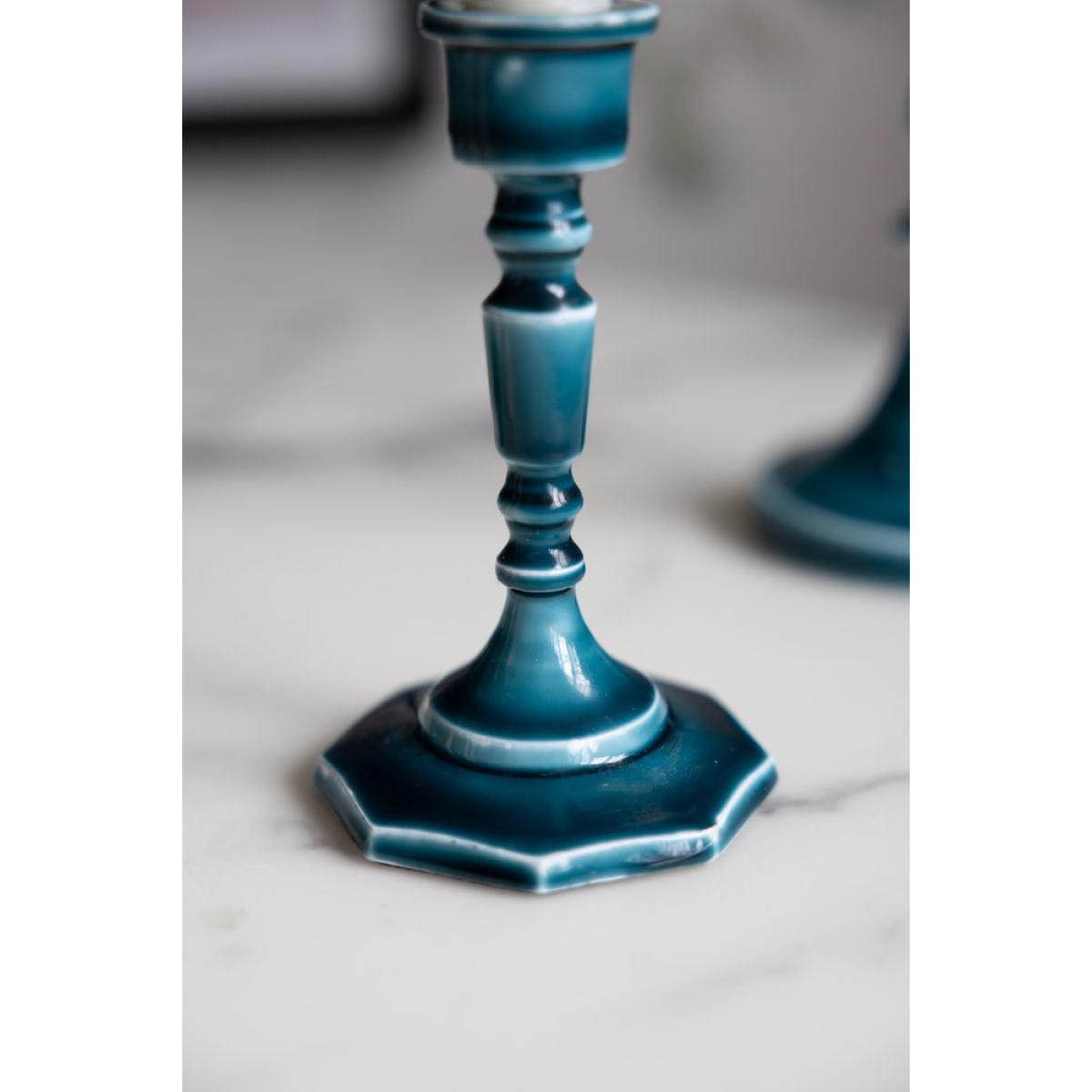 Deep Blue Enamel Cast Style Candlestick Holder - 2 Sizes Available – image 4