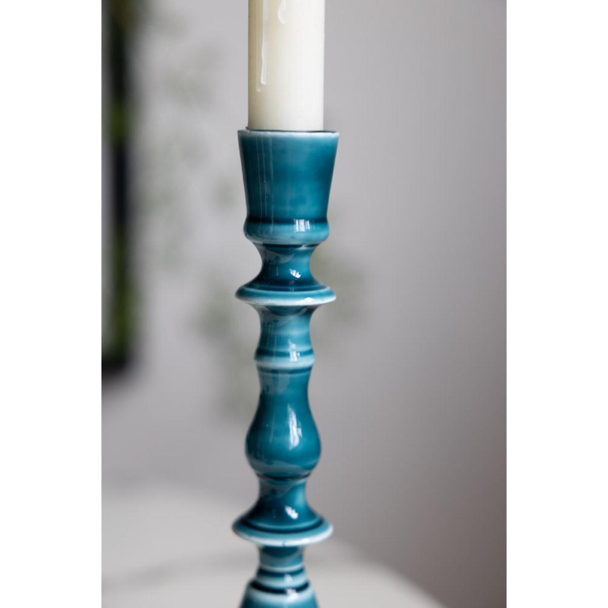 Deep Blue Enamel Cast Style Candlestick Holder - 2 Sizes Available – image 6