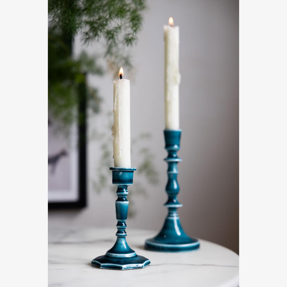 Deep Blue Enamel Cast Style Candlestick Holder - 2 Sizes Available – image 1