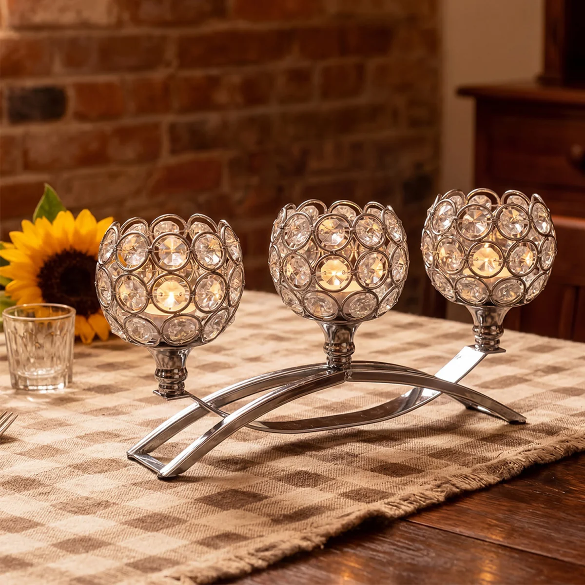 Candle Holders Silver Arch Crystal Decoration Tealight Candlestick - Silver – image 4