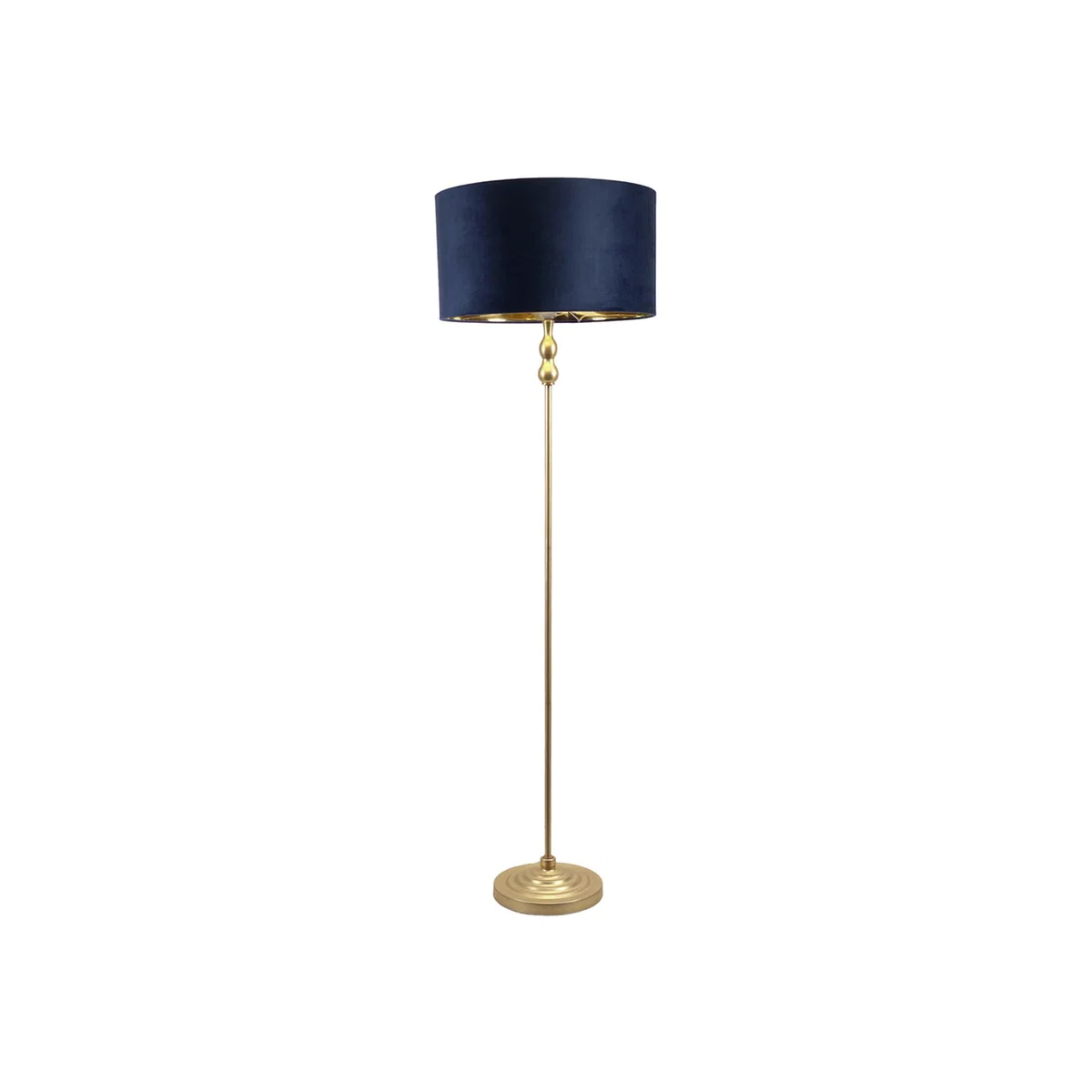 Maggie Gold Candlestick Floor Lamp with Velvet with Gold Inner Lamp Shade Bulb - Navy