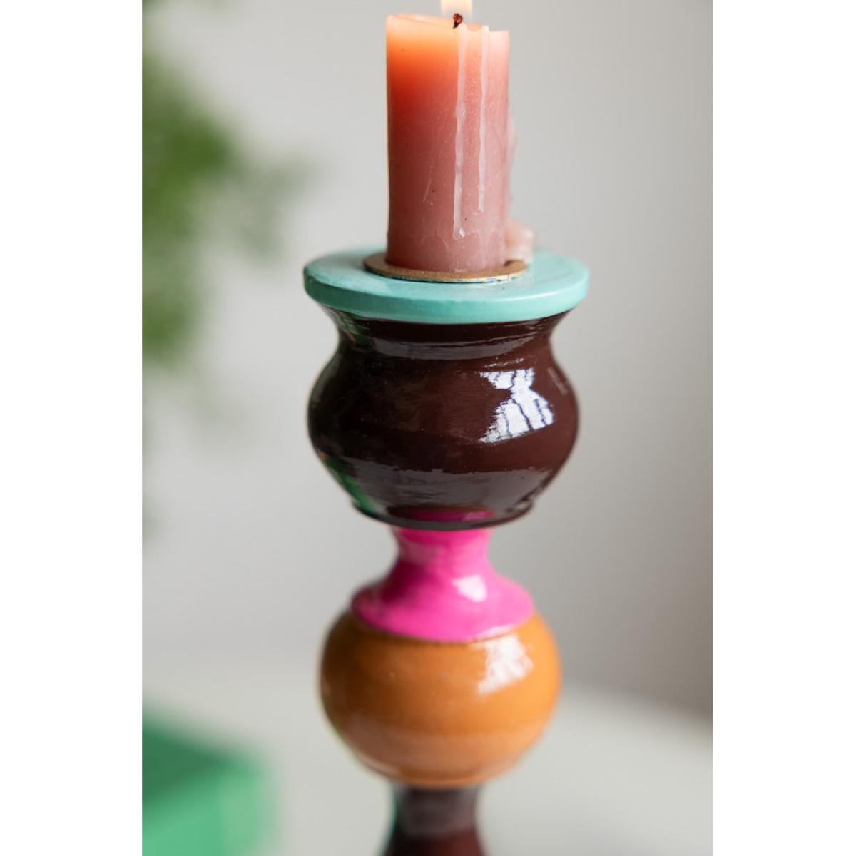 Colourful Candlestick Holder in Chocolate & Orange – image 2